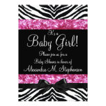 Pink Glitter Zebra Bow Baby Shower Girl Invites