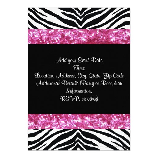 Pink Glitter Zebra Bow Baby Shower Girl Invites