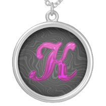 Pink Glittery Initial - K Necklaces