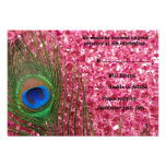 Pink Glittery Rock Peacock Wedding RSVP Cards Invites