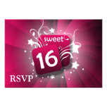 Pink Glowing Swirls and Stars Sweet 16 Invitations