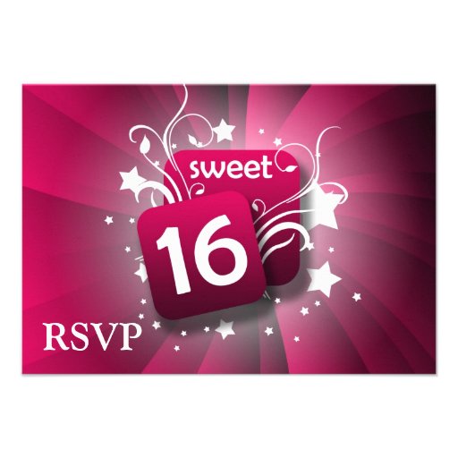 Pink Glowing Swirls and Stars Sweet 16 Invitations