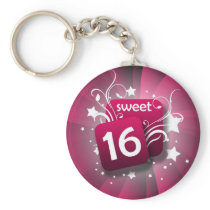 Pink Glowing Swirls and Stars Sweet 16 Keychain