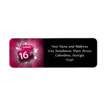 Pink Glowing Swirls and Stars Sweet 16 Custom Return Address Labels