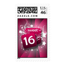 Pink Glowing Swirls and Stars Sweet 16 Stamps