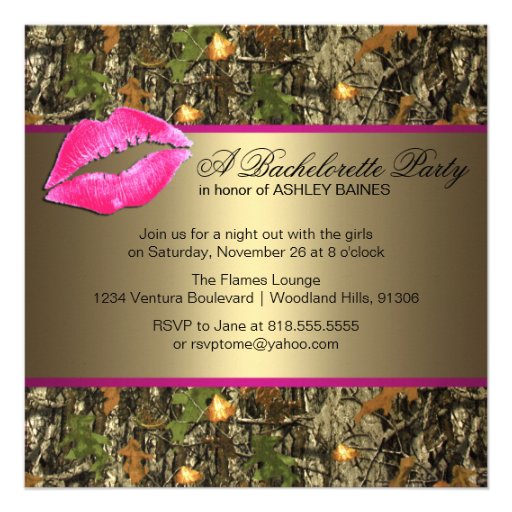 Pink & Gold Camo Bachelorette Party Invitations