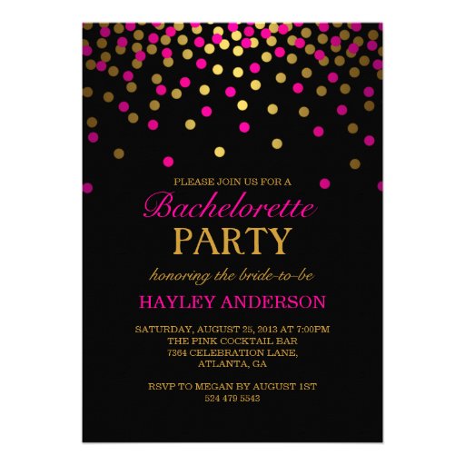 Pink & Gold Confetti Bachelorette Invitation