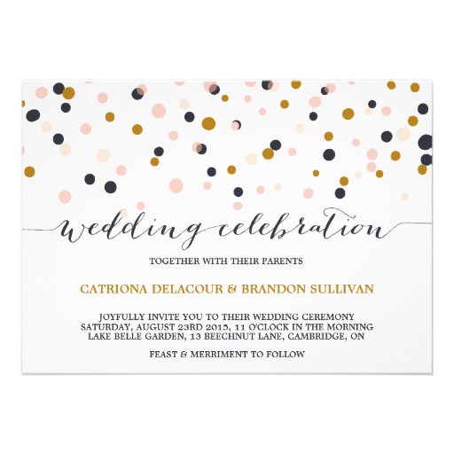 Pink & Gold Confetti Dots Wedding Invitation