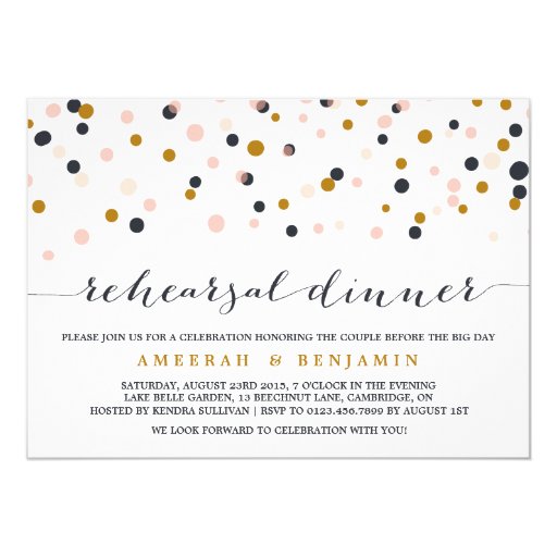 Pink & Gold Confetti Rehearsal Dinner Invitation (front side)