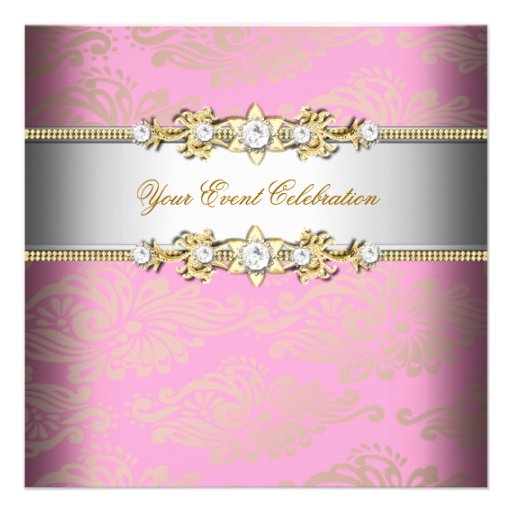 Pink Gold Cream Embossed Look Elegant Party Announcement