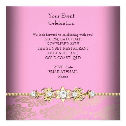 Pink Gold Cream Embossed Look Elegant Party Announcement