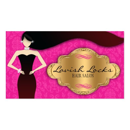 Pink Gold Damask Hair Stylist Salon Business Card (front side)