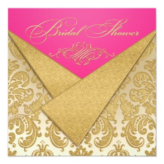 Pink, Gold Damask, Scroll Bridal Shower Invitation 5.25" Square Invitation Card