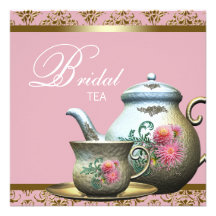 Pink Gold Damask Tea Cup Bridal Shower Custom Invitation
