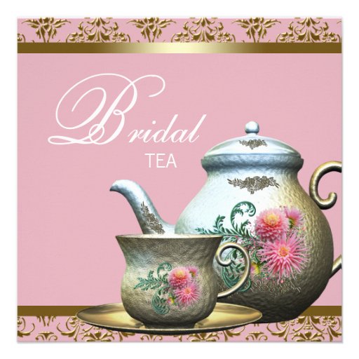 Pink Gold Damask Tea Cup Bridal Shower Custom Invitation