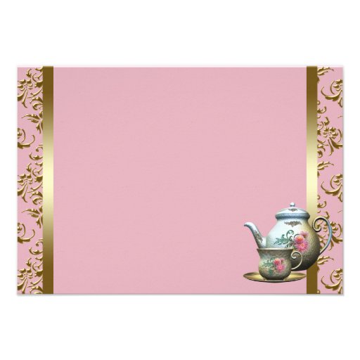 Pink Gold Damask Tea Cup Recipe Cards