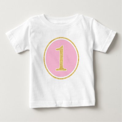 Pink Gold Faux Glitter Circle 1st Birthday Shirt