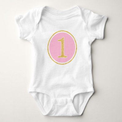 Pink Gold Faux Glitter Circle 1st Birthday Tshirts