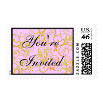 Pink & Gold Flourish "You're Invited" Postage postage