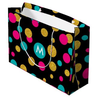 Pink Gold Glitter & Blue Circles Modern Pattern Large Gift Bag