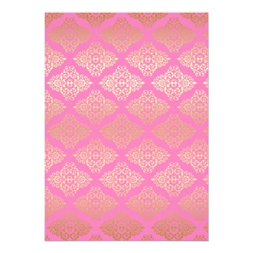 Pink, Gold Glitter Damask Bridal Shower Invitation