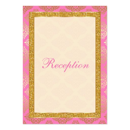 Pink Gold Glitter Damask Scroll Enclosure Card Business Cards (front side)