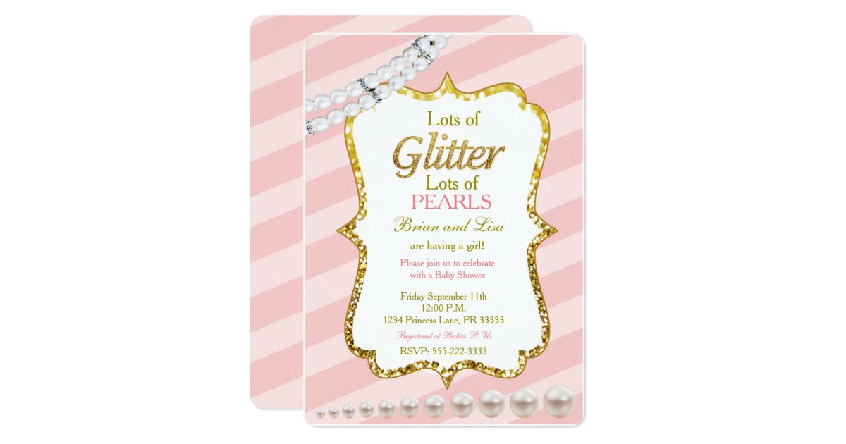Pink & gold Glitter & Pearls Baby Shower invites | Zazzle