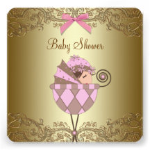 Pink Gold Lace Girl Baby Shower Invitations