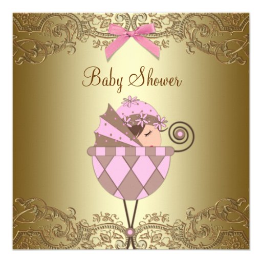 Pink Gold Lace Girl Baby Shower Invitations