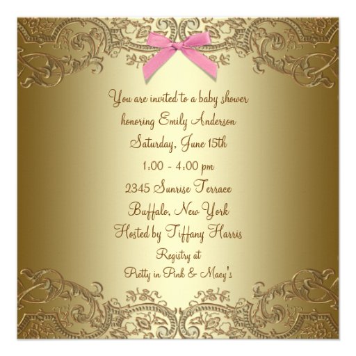 Pink Gold Lace Girl Baby Shower Invitations