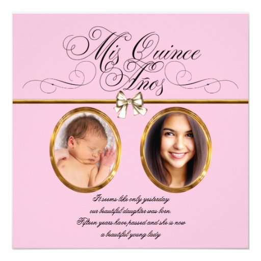Pink Gold Photo Quinceanera Invitations