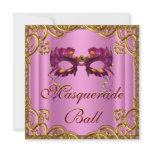 Pink Gold Pink Mask Masquerade Ball Party Announcement
