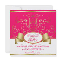 Pink & Gold Ribbon Swirl Wedding Invitations