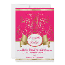 Pink & Gold Ribbon Swirl Wedding Invitations