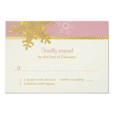 Pink Gold Snowflake Winter Wedding Reply Card Custom Invites