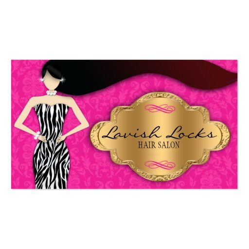 Pink Gold Zebra Damask Hair Stylist Business Card