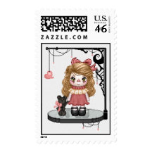 Pink Gothic Love Doll Postage Stamp