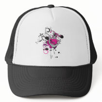 pink gothic skull and anchor vector art design trucker hat