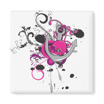 pink gothic skull and anchor vector art design magnets