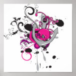 pink gothic skull and anchor vector art design posters