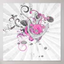 pink gothic skull and anchor vector art design poster