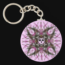 Pink Gothic Skull Fractal Key Chain keychains