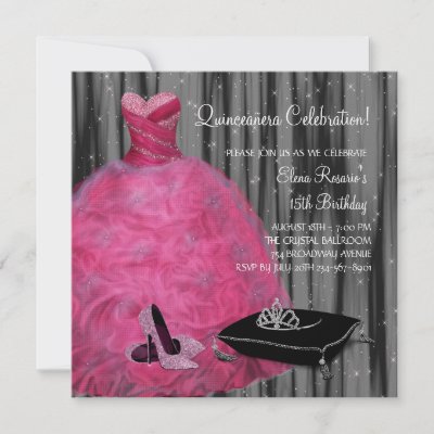 Pink High Heel Shoes on Pink Gown High Heel Shoes Hot Pink Quinceanera Invitations From Zazzle