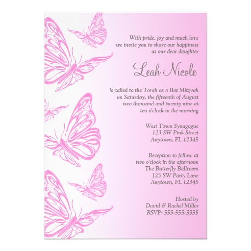 Pink Gradient Butterfly Bat Mitzvah Invitations