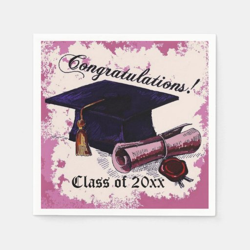 Pink Graduation Cap & Diploma Napkins Standard Cocktail Napkin Zazzle