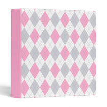 Pink Gray Argyle Pattern binders
