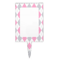 Pink Gray Argyle Pattern cake picks