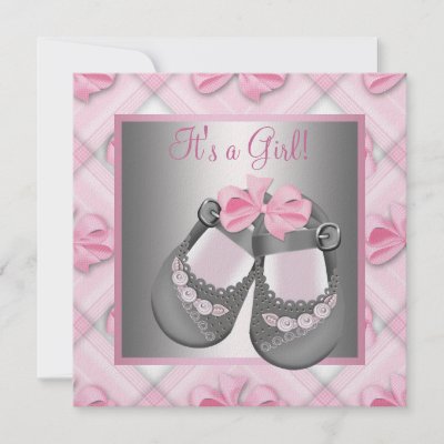 Pink Baby Girl on Pink Gray Baby Shoes Pink Gray Baby Girl Shower Custom Invitations By