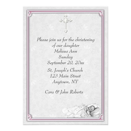 Pink Gray Baptism Christening Announcement