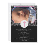 Pink/Gray/Black Baptism Baby Dedication 5x7 photo Personalized Invitation